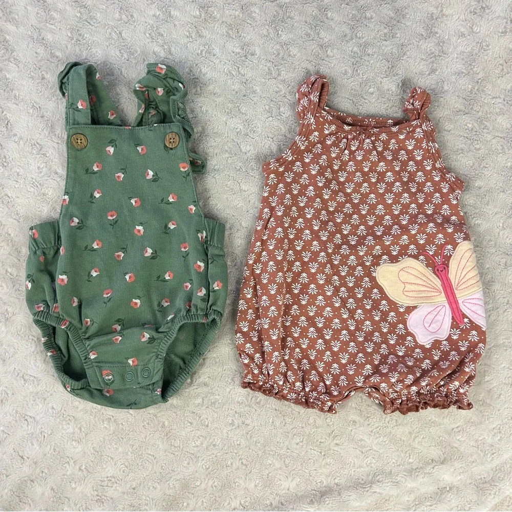 Carter’s Baby Girl Romper Bundle Size 3 Months Green Floral Butterfly